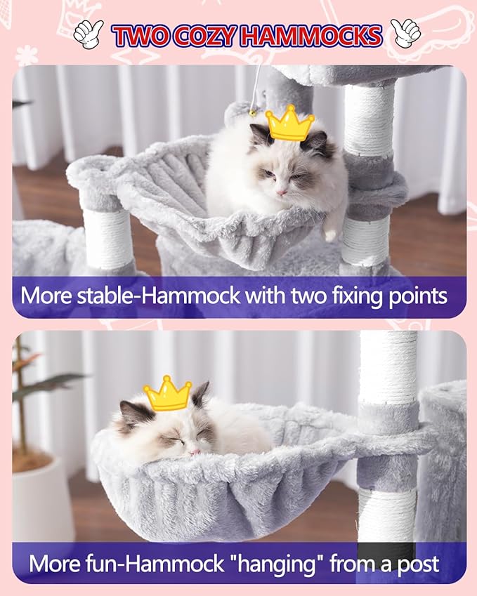 Cat Tree, Cat Tower with condo, 2 Baskets, Large Platform, Scratch Board, Cat Scratching Posts for Indoor Cats, Light Gray GCT003SW