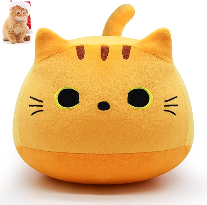 9" Kawaii Yellow Fat Cat Plush Pillow Toy, Soft Stuffed Animal for Kids, Birthday, Christmas, Home Decoration