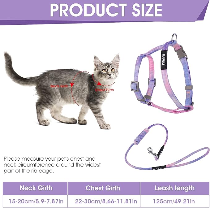 TIESOME Cat Harness and Leash Set, Adjustable Gradient Kitten Harness Escape Proof Harness with Leash for Kitty Outdoor Walking (Gradient Purple)