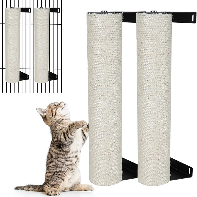 LifeIdeas Cat Scratching Post, 2PCS Cage Wall Mounted Cat Scratching Post 15.7 x 3.1 inches Sisal Rope Cat Scratcher Posts Kitten Wall Shelves Climbing Furniture Cat Furniture Protector