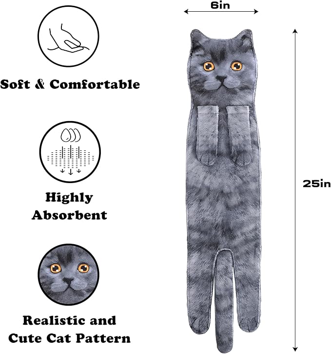 AGRIMONY Cat Funny Hand Towels for Bathroom Kitchen - Cute Decorative Cat Decor Hanging Washcloths Face Towels Super Absorbent Soft - Housewarming Birthday Christmas Fun Gifts for Women Cat Lovers