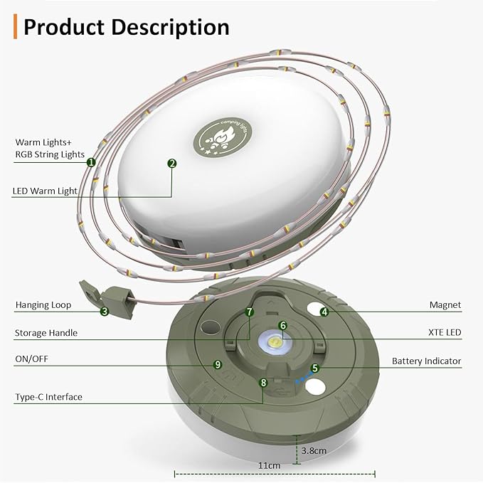 2-Pack Camping String Lights, 4 in 1 Outdoor String Lights with 8 Lighting Modes, Quick Storage, USB Charging, Portable Camping Light Rechargeable, 32.8ft Waterproof Tent Light for Hiking,Christmas