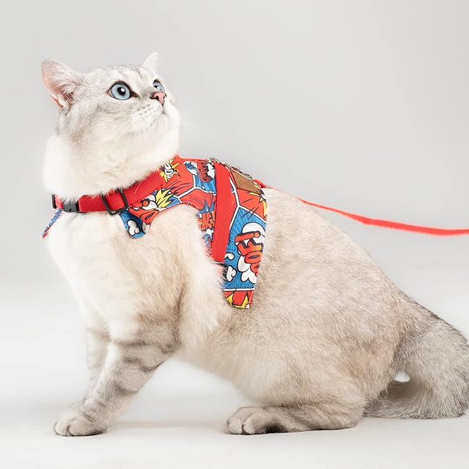 Cat Harness and Leash Set, Cats Escape Proof - Adjustable Kitten Harness for Large/Medium/Small Cats, Walking Travel Petsafe Harness (Boom!, Large)