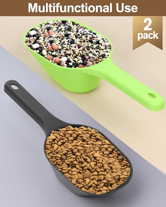 2 PACK Dog Food Scoop,1 Cup Capacity Pet Food Scoop With Measuring Lines For Dog, Puppy and Cat (Green and Black)