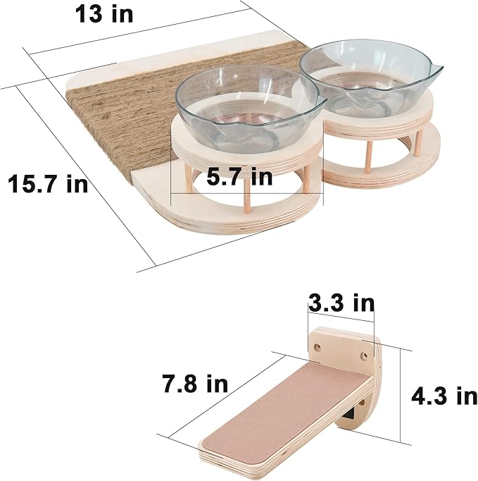 Cat Wall Shelves Cat Hammock with 3 Steps, Cat Shelves and Perches for Wall, Cat Wall Furniture Set, Cat Climbing Shelves Cat Wall Shelf with 2 Cat Food Shelf and Plush Covered, Gift for Cat