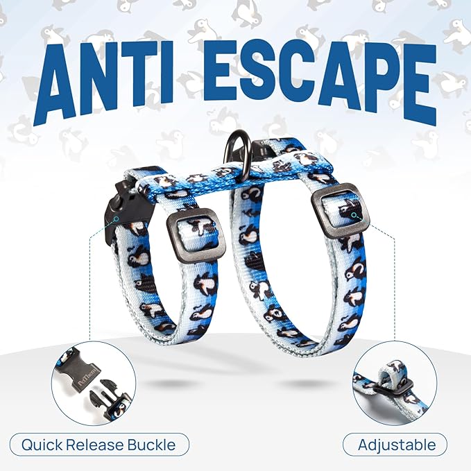 Cat Harness and Leash Set - Escape Proof Vest Harness for Cat, Comfortable Soft Lightweight, Easy Adjustable Cat Collar Harness for Small Medium Large Cats (Glacier Penguin)