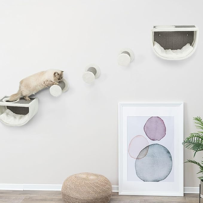 TRIXIE Eden Wall Mount Cat Tree 5pc Set, 2 Condos and 3 Perches/Steps, Scratching Post, Gray