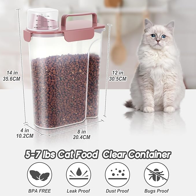 5-7Lbs Airtight Pet Storage Container For Cat Dog Bird Food and Keep Fresh, Translucent Body,Upgraded large nozzle for easy pouring With handle design Easy to carry when going out-pink