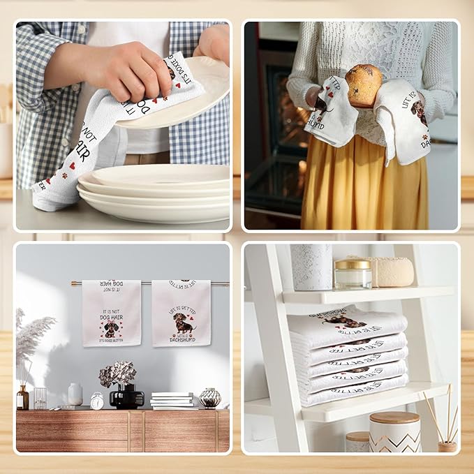 2 Pcs Dachshund Gifts for Women Weiner Dog Gifts Kitchen Towels Weenie Dog Hand Towels 24 x 16 Inch Dachshund Kitchen Tea Towels