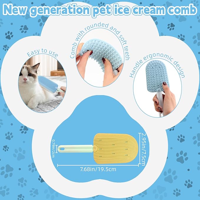 2PCS Cat Tongue Comb,Cat Tongue Brush,2024 New Cat Grooming Brush,Cat Grooming Brush for Indoor Cats,Cute Cartoon Ice Cream Cat Fur Remover Comb for Cats Grooming Easily Removes Fur Reducing Hairballs