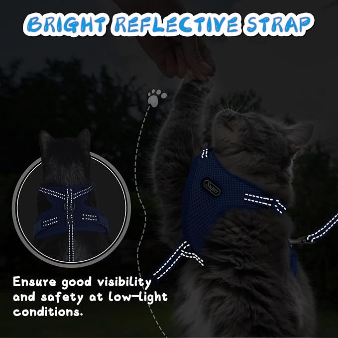 Supet Cat Harness and Leash Set for Small to Large Cats Adjustable Cat Vest Harness with Reflective Trim Universal Cat Leash and Harness for Cats/Puppies