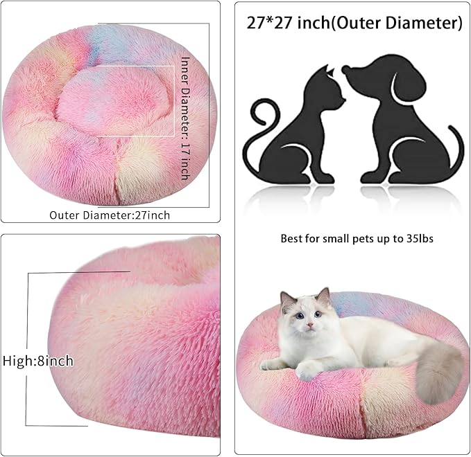 Nisrada Dog Bed for Small Medium Large Dogs, 27 inch Calming Dogs Bed, Washable-Round Cozy Soft Pet Bed for Puppy and Kitten with Slip-Resistant Bottom