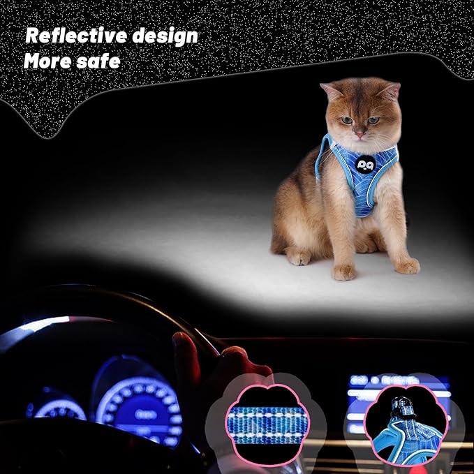 Cat Vest Harness Leash Set: Escape Proof & Reflective Kitten Soft Mesh Vest for Small Medium Large Puppy Pets Walking Hiking and Traveling(Large,Blue)
