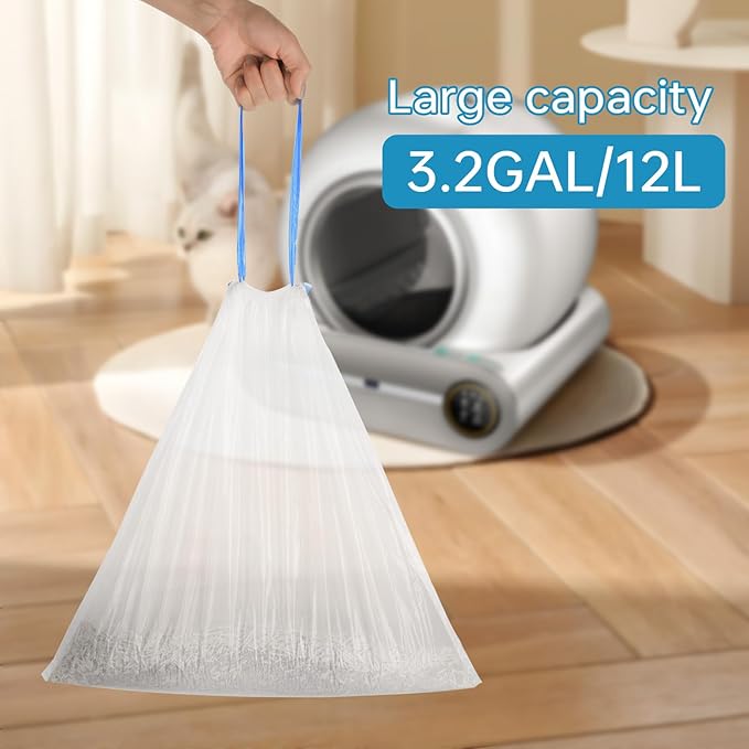 4 * 20 Count Trash Bags for Automatic Cat Litter Box Self Cleaning, Replacement Extra Large Liners for Robot Box, 4 Rolls Drawstring Waste Bags, 18 x 18 Inches（4 Rolls/80 Counts）