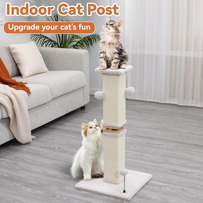 OTOB Cat Scratching Post 33 Inch, Nature Sisal Scratching Posts for Indoor Cats Adults Kitten, 6-in-1 Interactive Turntable Cat Scratch Post Protect Your Furniture, Large Cat Scratcher, Beige
