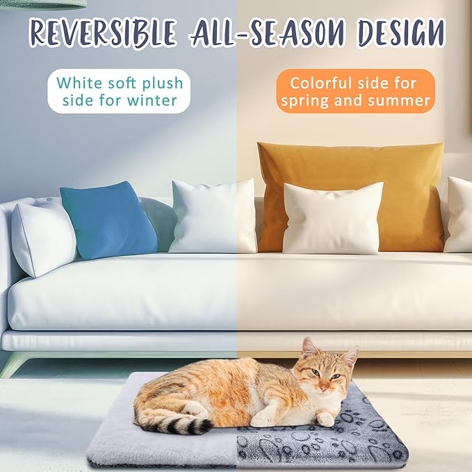2 Pack Self Warming Cat Mat Self Heating Cat Pad Cat Bed Reversible Machine Washable Reflects Body Heat Warm Thermal Pet Pad Crate Blanket for Feral and Indoor Cat(Dog Paw,22" X 18")