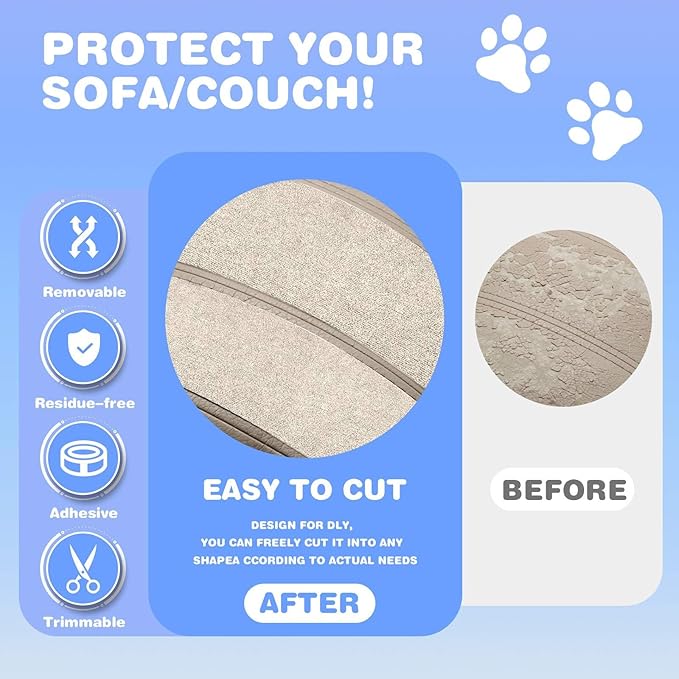 Cat Scratching Mat 78.7"x15.8" Self-Adhesive Cat Furniture Protector, Climbing Cat Scratch Pad for Cat Tree, Sofa, Wall, and Furniture DIY Protection(Cream White)