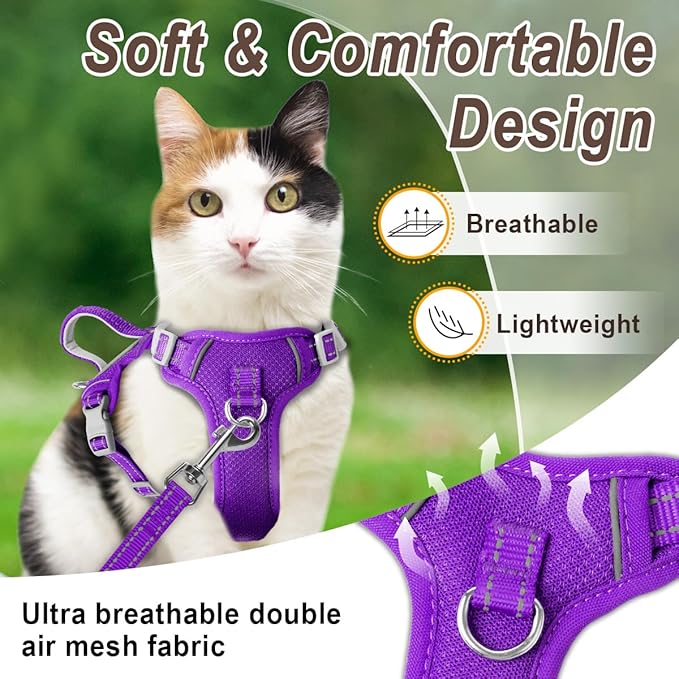 Cat Harness and Leash Set for Walking Escape Proof for Small Large cat Kitten Harness with ID tag Pocket (Purple,XS)