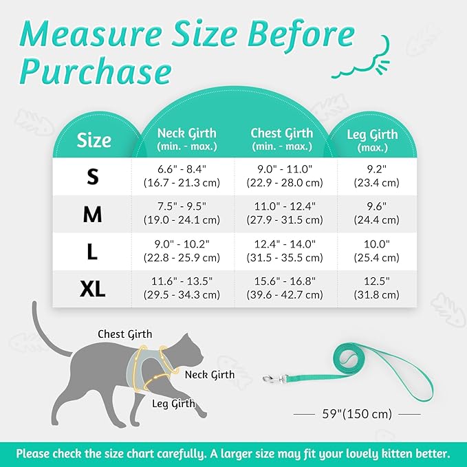 rabbitgoo Cat Harness and Leash Set for Walking Escape Proof, Adjustable Soft Kittens Vest with Reflective Strip for Cats, Comfortable Outdoor Vest,Green,S