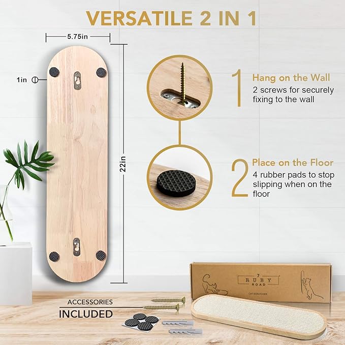 7 Ruby Road Wall Mounted Cat Scratcher - Indoor Cat Scratching Board Cat Vertical Cat Scratcher for Wall - Cat Scratch Pad Scratching Post for Indoor Cat Wall Mounted - Cat Wall Furniture Scratch