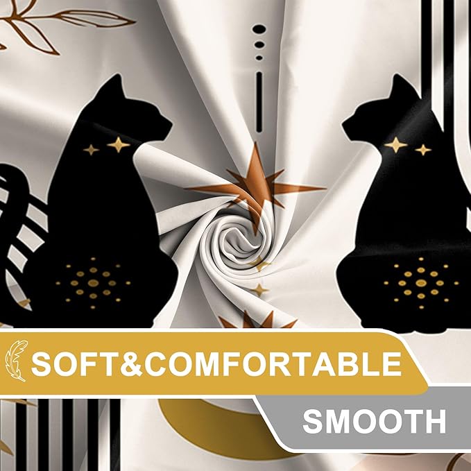 AWERT Boho Mid Century Shower Curtain Cute Cat Shower Curtain for Bathroom with Hooks Minimalist Abstract Waterproof Fabric 72x84inch