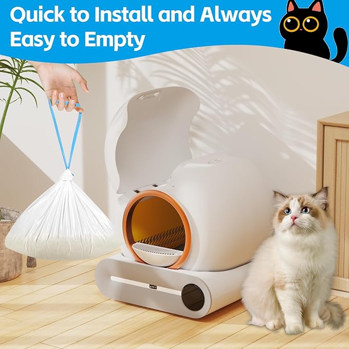 40 Count Self Cleaning Cat Litter Box Liners Bag For MeoWant MW-SC01,MW-SC02, Drawstring Heavy Duty Cat Litter Receptacles Bags Compatible with Automatic Cat Litter Box-17.7" x 19.68"