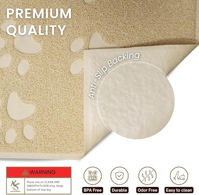 Andalus Small Cat Litter Mat, Pack of 2 - Waterproof, Non-Slip & Easy to Clean Cat Litter Box Mat for Extra Efficient Pet Litter-Trapping, Beige (15.75” X 11.75”)