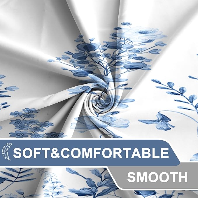 AWERT Small Half Size Stall Shower Curtain with 6 Hooks Shower Stall Curtain 36 x 72 Light Blue Floral 36 inch Shower Curtain for Bathroom/RV and Camper (Light Blue)