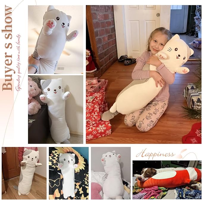 36" Cat Stuffed Animal, Soft Long Pillow Doll Cute Cartoon Kitten Plush Body Pillow Plushies Toy Gift for Kids, Girls, Birthdays, Easter