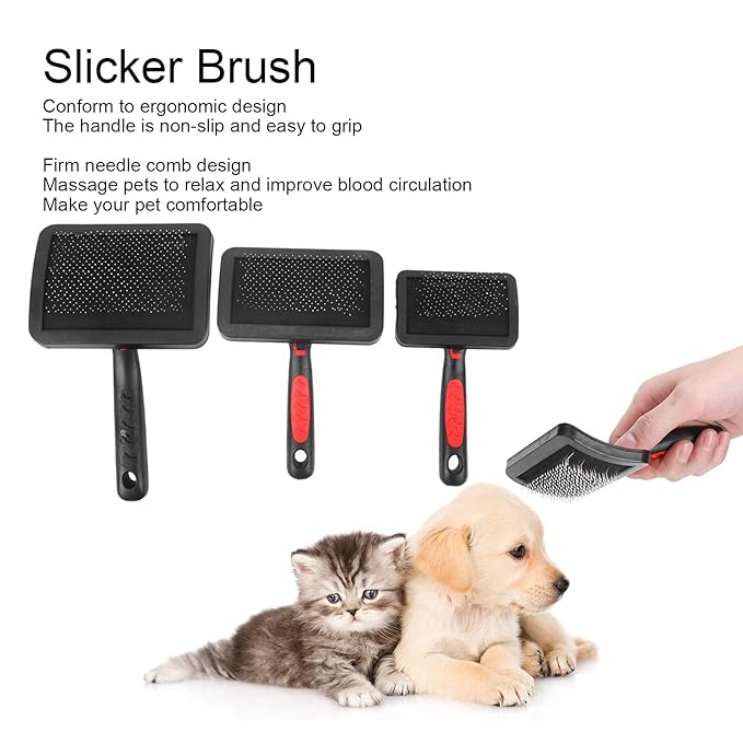 3 Pcs Cat Slicker Brush, Portable Cat Dog Slicker Brush Pet Cat Grooming Brush Massage Comb Set Accessory Easy to Use for Long Short Haired Dogs Cats
