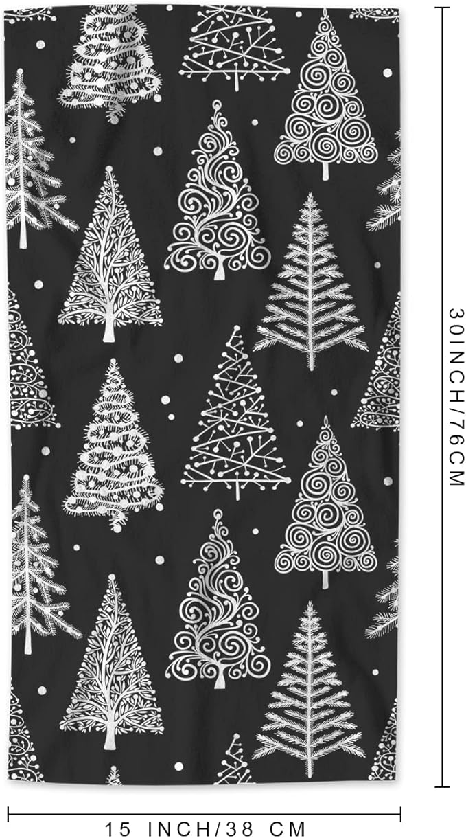 AOYEGO Christmas Tree Hand Towels Black White Leaf Circle Polka Dot Towel Highly Absorbent Soft Towel Kitchen Bath Decor for Women Men 15x30 Inch