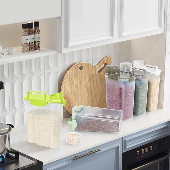 5-7Lbs Dog Cat Storage Container Portable with Upgraded Large Spout and Cup,Plastic Pet Food Dispenser for Small Animal Kibble, Bird Bird Seed,Oatmeal,Rice,flour,brown sugart-Grass Green