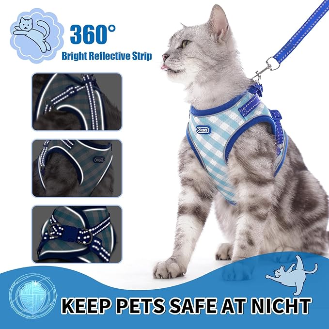 Supet Cat Harness and Leash Set - Soft Mesh Adjustable Cat Vest Harness with Reflective Strap for Walking Cat and Puppy Rabbit