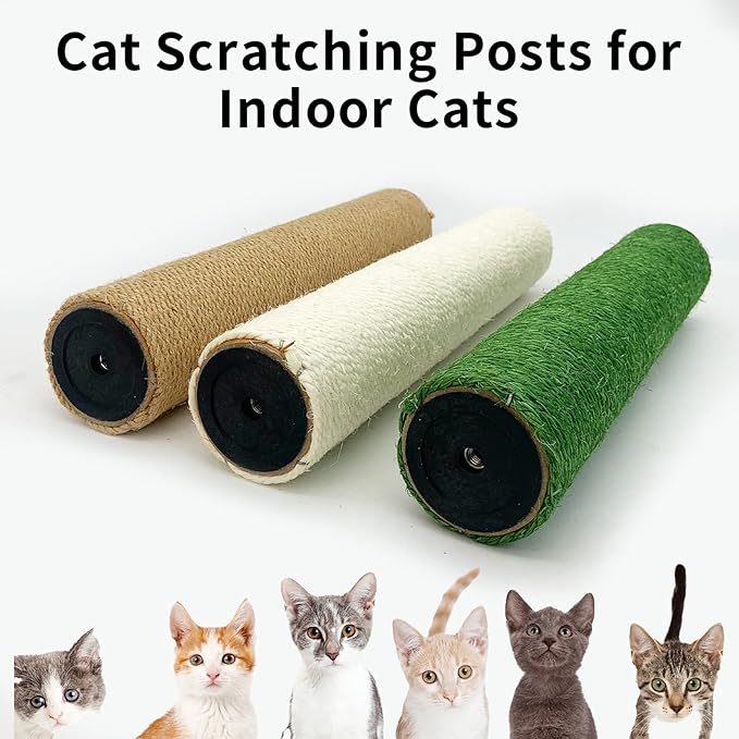 VCEPJH Cat Scratching Post Replacement for Indoor Cats 4Pcs 15.7in Cat Scratch Post Refill Pole Parts Sisal Rope Cat Furniture Protector with M8 Screws for Cat Tree Tower (White)