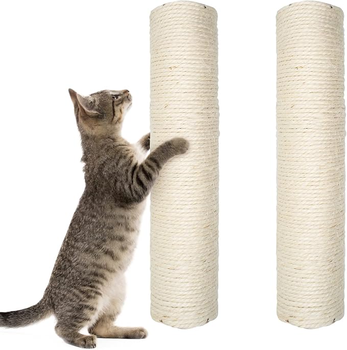 10" Cat Scratching Replacement Posts Sisal Spare Scratcher Refill Post for Cats Cube Tower Kittens Scratch Pole Perch Interactive Toys Furniture Accessories Tree 2 Pack Include M8 Screws White