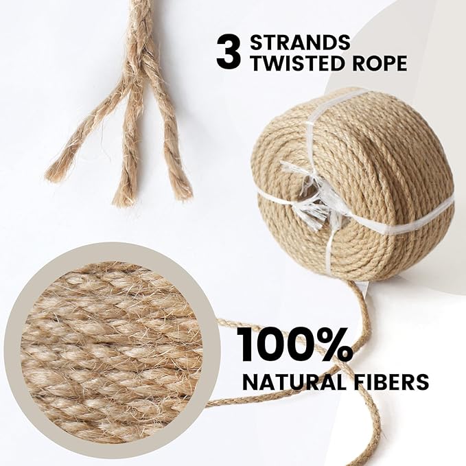4mm Nature Jute Twine, 328 Feet Jute Rope for Cat Scratching Post DIY Arts Crafts Gardening Bundling Home Decor