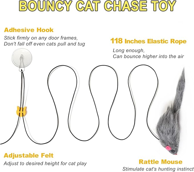 2PCS Hanging Cat Toy, Cat Interactive Toys for Indoor Cats, Home Alone Self Play Cat Toys, Cat Door Toy with Adhesive Hooks, Cat Training Stimulation Kitten Toys, Mouse Indoor Cat Toys Pack