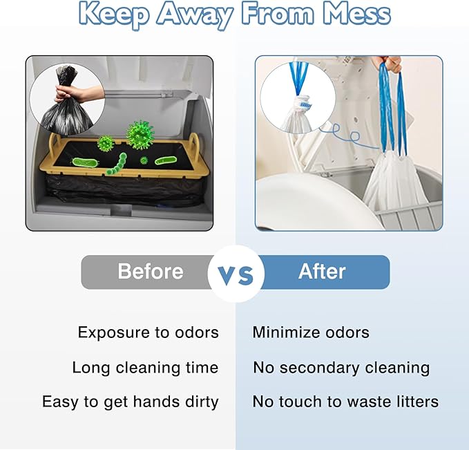 100 Count Self-Cleaning Cat Litter Box Liners Compatible With MW-SC01/MW-SC02/MW-LR01 Automatic Cat Litter Box, Drawstring Heavy Duty Cat Litter Receptacles Bags Replacement Trash Bag -18" x 12.6"