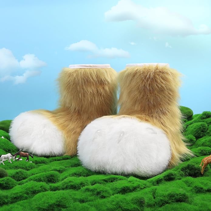 Animal Fuzzy Slippers Bear Cat Wolf Dog Fox Fursuit Feet Paw Claw Shoes Furry Boots Costume Accessories for Adult Kids