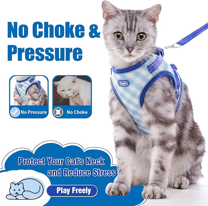 Supet Cat Harness and Leash Set - Soft Mesh Adjustable Cat Vest Harness with Reflective Strap for Walking Cat and Puppy Rabbit