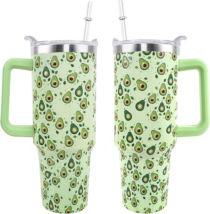 Avocado Tumbler 40 oz Tumbler with Handle and Straw Lid Leak Proof - Birthday Gifts for Women Travel Coffee Mug Insulated for Hot Cold Ice - Avocado Gifts for Women Mom Mothers Day