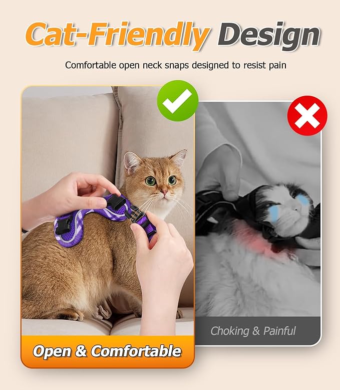 Halypet Cat Harness and Leash Set [H500 Pro Escape Proof Cat Harness for Walking, Adjustable Breathable Soft Travel Cat Leash, Reflective Strips Kitten Harness