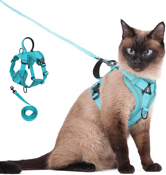 Cat Harness and Leash Set Escape Proof Adjustable Tactical Vest Breathable Kitten Harness with Handle for Walking Reflective Strips Jacket for Dark Night