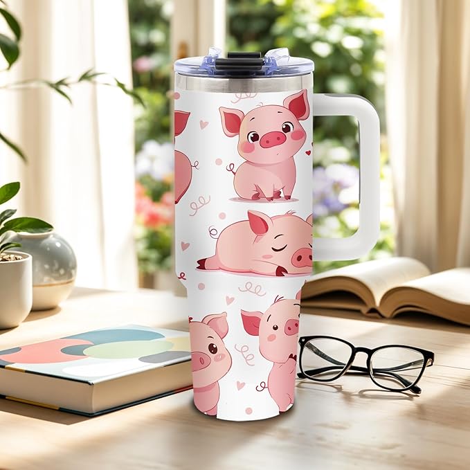 40 Oz Pig Tumbler with Handle and Straw, Just A Girl Who Loves Pig Tumbler, Cute Stainless Steel Insulated Tumblers for Women, Birthday Mothers Day Gifts for Animal Lovers Women