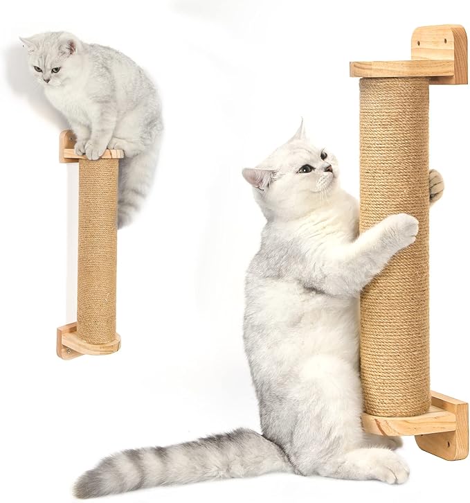 Wall Mounted Cat Scratching Posts for Cats and Kittens - Indoor Cat Activity Tree with Jute Rope Scratcher, Solid Wood Cat Wall Furniture
