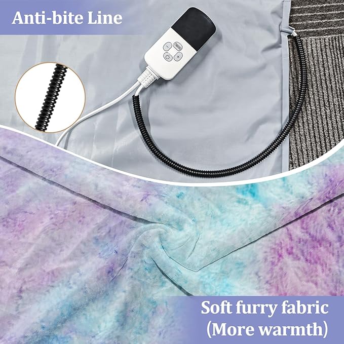 Pet Heating Pad, Indoor Waterproof Electric Soft Fluffy Heating Pad for Dogs Cats with 4 Timer and 9 Level Adjustable Temperature, Chew Resistant Cord, Detachable Cover -Large 27.5x17.7x0.6, (Color)