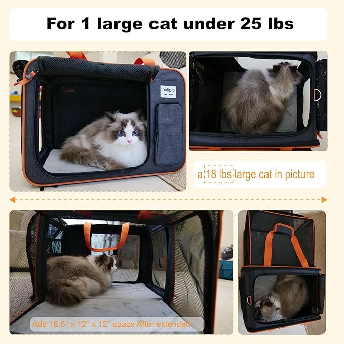 20 x 14 x 14 inches Expandable pet Carrier for 1 Large cat Under 25 lbs,2 Medium Cats/Rabbits 20 lbs+, 1 Small Dog Under 15 lbs,cat Crate/Bag for Short Trip/Long Distance car Travel