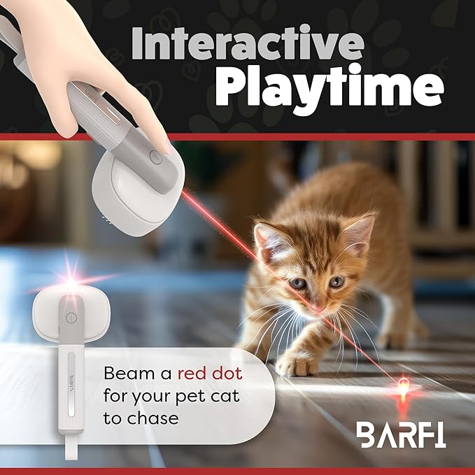 BARFI Pet Brush - Self-Cleaning Pet, Cat, Dog Shedding Brush - Multi-Functional Grooming Tool with Negative Ion Technology, Vibrating Massager, Wood's Lamp (Gray) - Free Pet Bowl