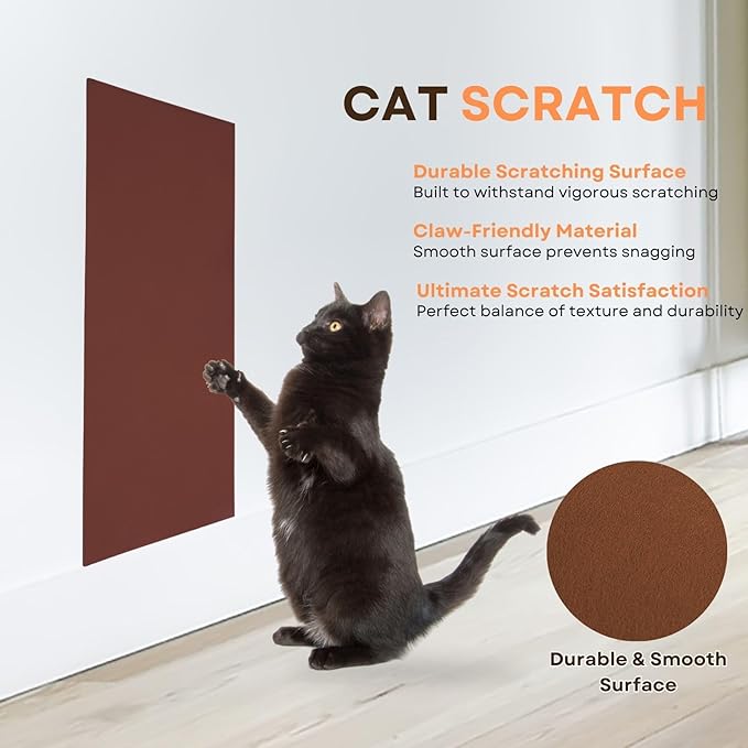 Cat Scratch Mat (Brown, 5-Pack, 9.8''*18.8''), Furniture Protector from Cats Scratching, Strong Self-Adhesive Backing for Easy and Sturdy Application, Versatile for Cat Trees, Posts, and Beds