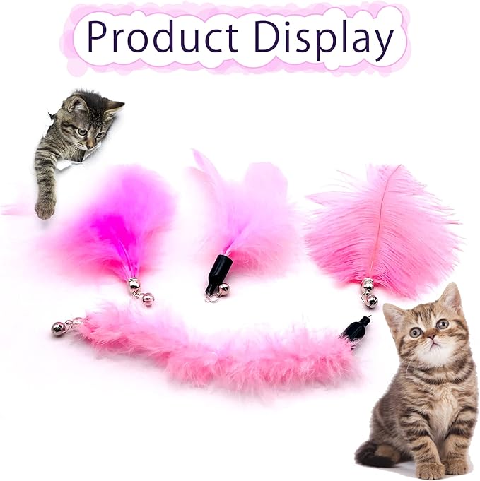 12pcs Pink Cat Feather Toys Replacement Set with Bells for Girl Refills for Wand Kitten Interactive Toys Training Indoor Playing Birthday Gift for Chasing Jumping Exercise Refill Wand Toys